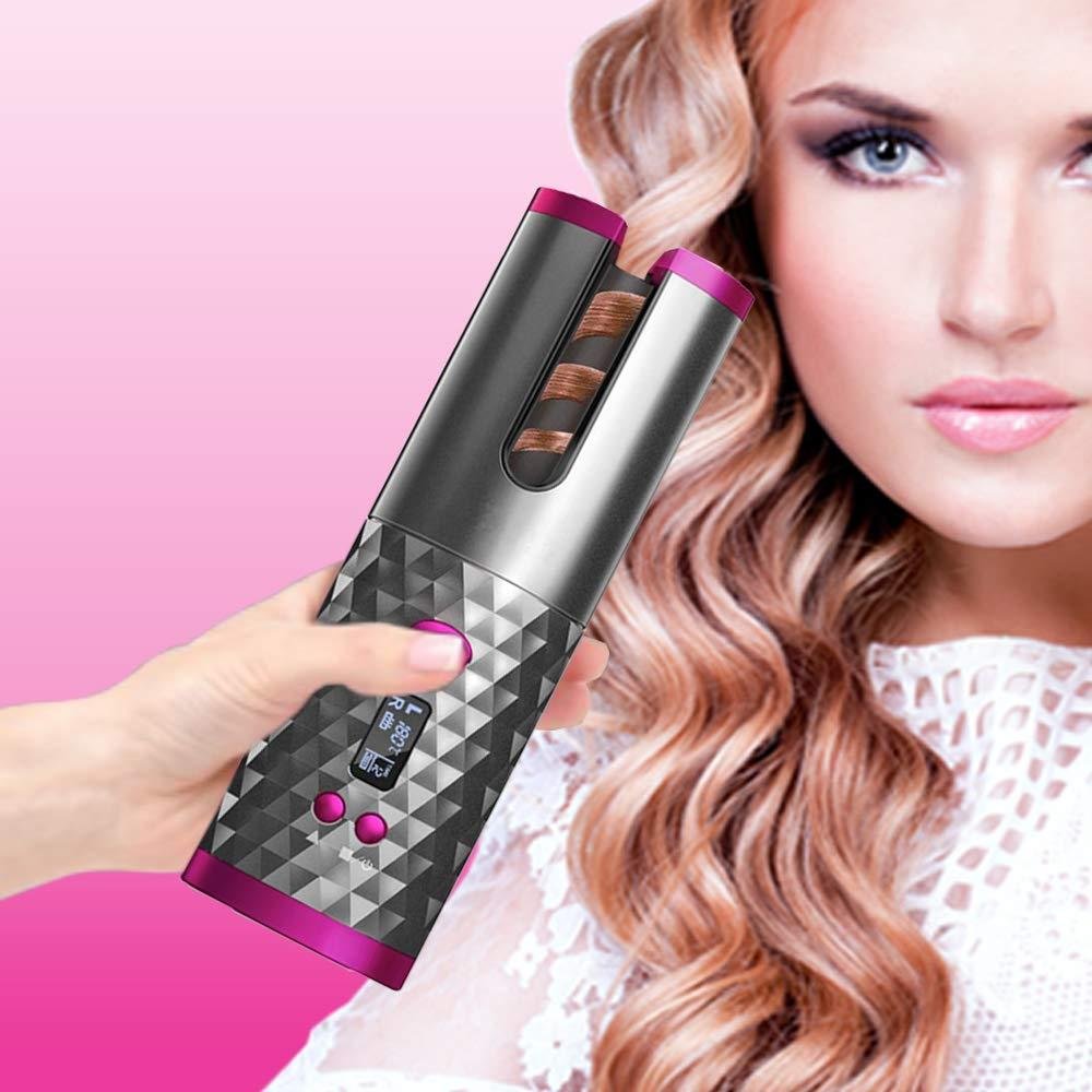 Hair Curler Wireless Automatic Curling Iron with Rechargeable Battery Ceramic.