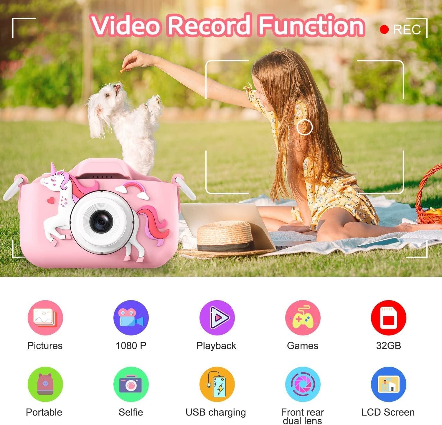 ZONEY Kids Camera Toys for 3-12 Years Old Girls Children Digital Video Camera with Cute Silicone Cover Portable Child Unicorn Toy Christmas Birthday Gifts for Toddler Age 3 4 5 6 7 8 9 (Pink)