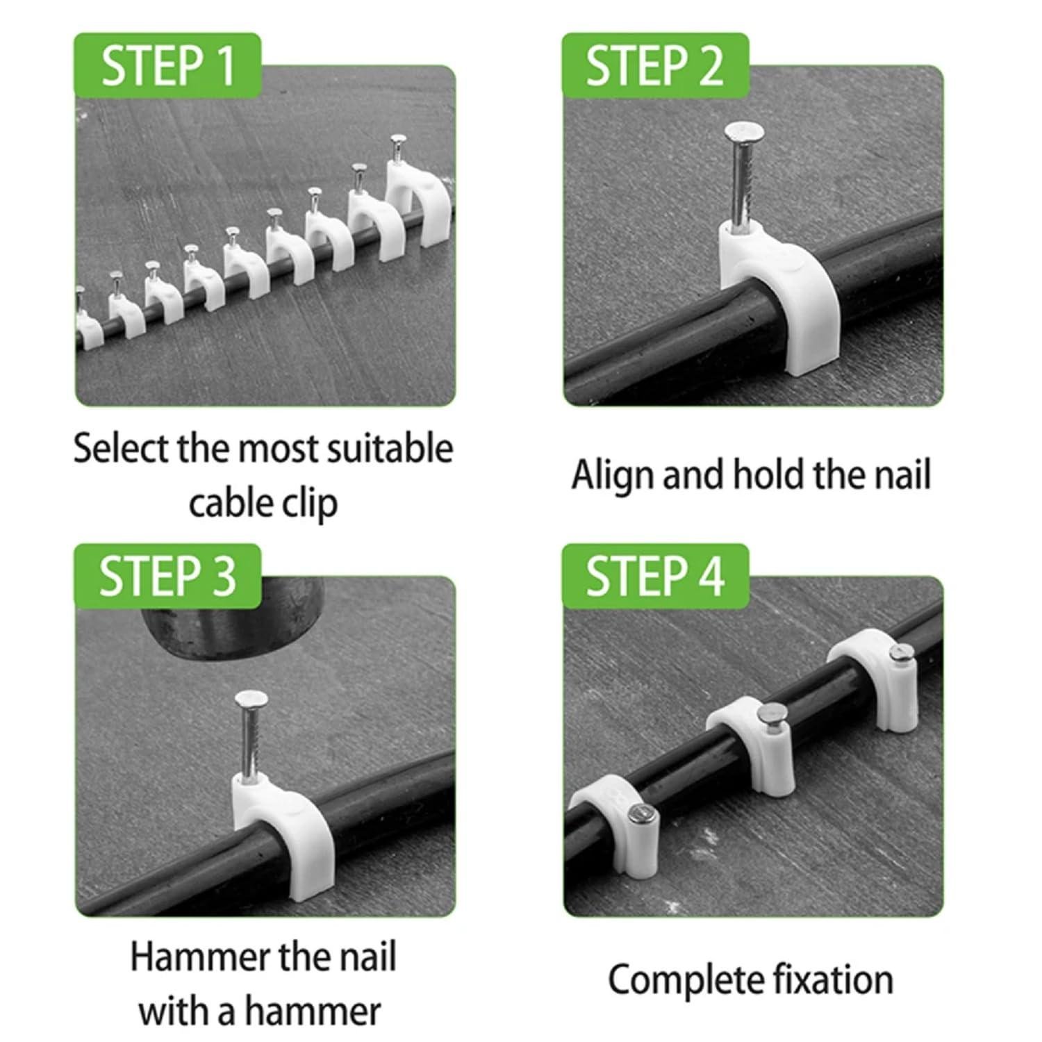 Limitless Cable Clips with Steel Nails 12PCS White Half Clamp J-Hook with Nail, for Wire Ethernet Cable, Telephone Cable, Home Desk TV Wire, Computer, Printer Cable