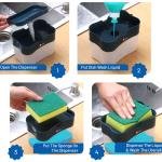 [Pack of 3 pcs] Hi-Care 2-In-1 Soap Pump Dispenser & Sponge Holder Kitchen Sink Washing Soap Dispenser Dishwashing Dispensers with Sponge One-Handed Operation Instant Refill Dish Soap Dispenser