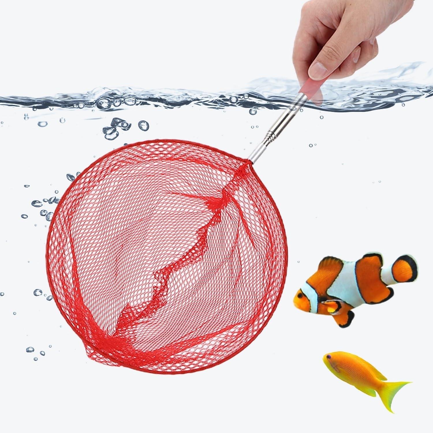 Limitless 2PC Stainless Steel Telescopic Fishing Net 5 Sections, Frame Handle Extensible Net for Bird Fish Catch Release,Compact Fish Net for Kids and Adults, Extendable, Durable & Efficient, Red