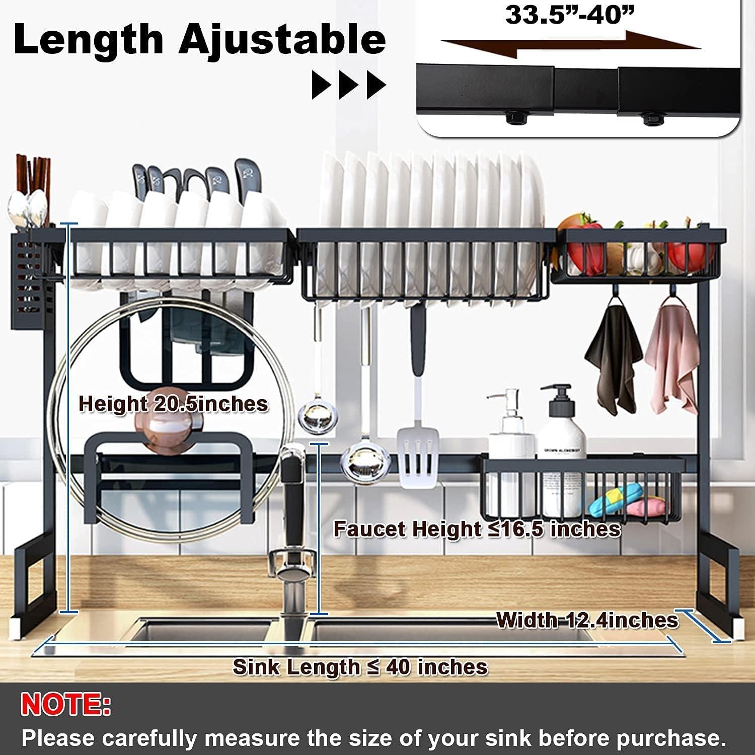 Limitless Dish Rack Dish Drying Rack Dish Drying Stand with Utensil Holder & Cutting Board Holder & Drainboard Tray, Collapsible Rust-Resistant Dish Rack Large Capacity Dish Drainer for Kitchen, Black