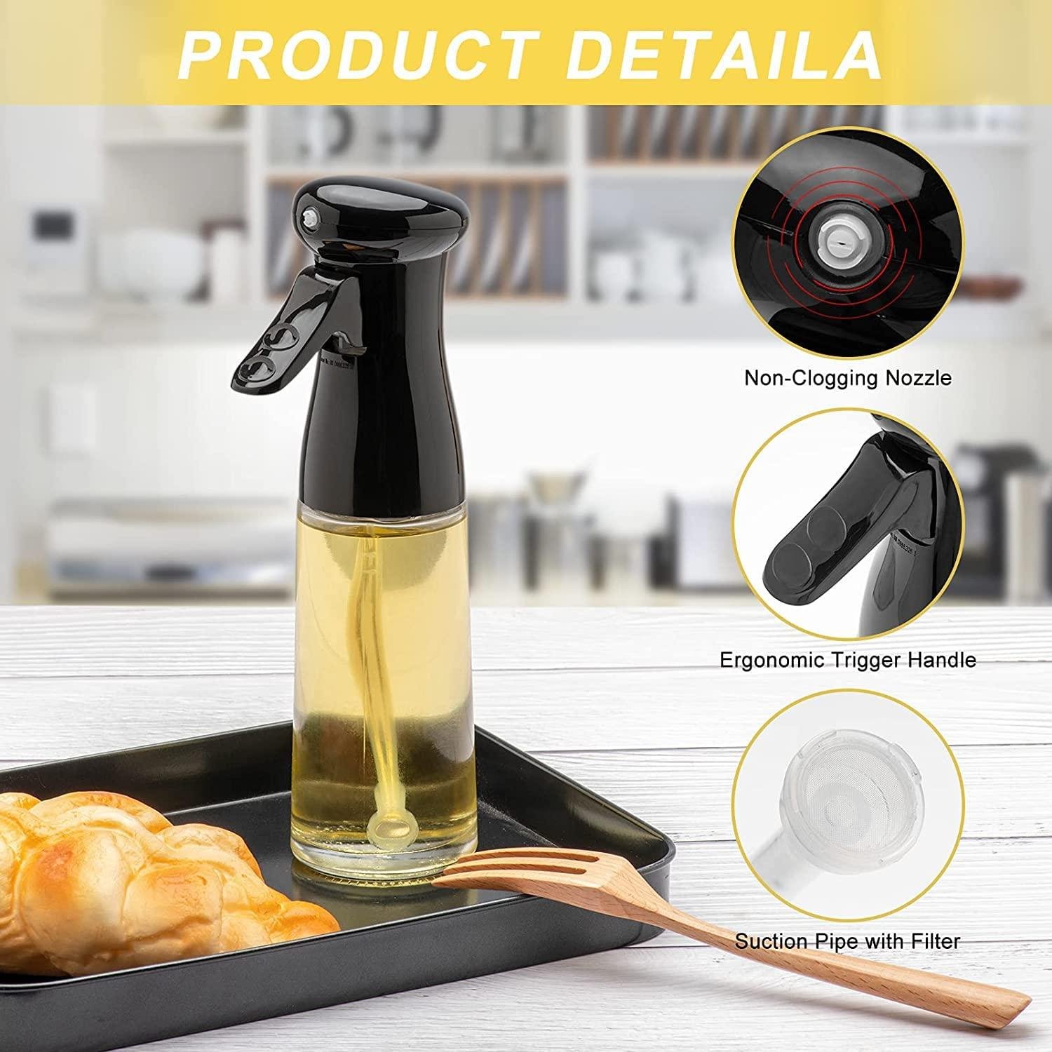 Oil Sprayer for Cooking, Food Grade Olive Oil Sprayer with 1 Silicone Basting Brush, 210ml Oil Mister, Premium Oil Bottle, Widely Used for Air Fryer, BBQ, Baking, Salad