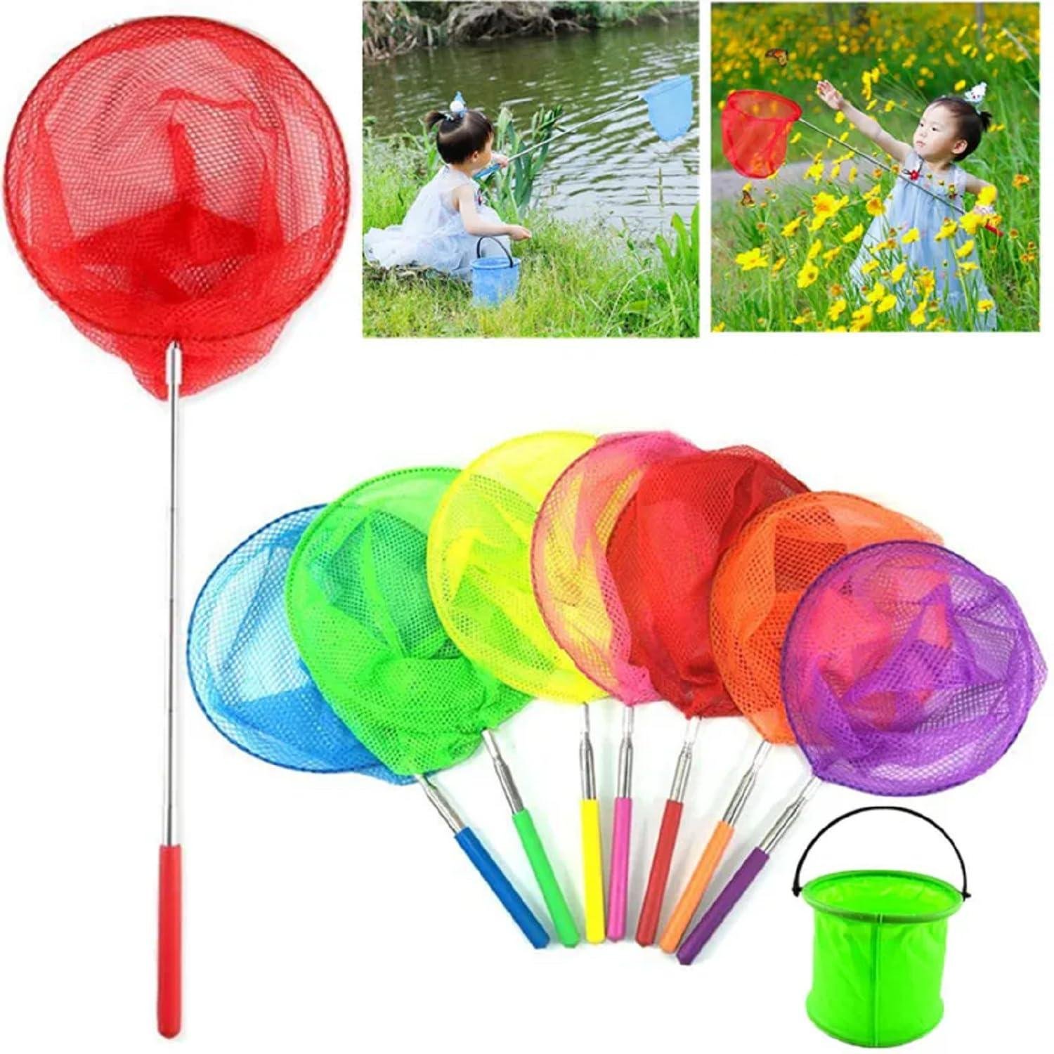 Limitless 2PC Stainless Steel Telescopic Fishing Net 5 Sections, Frame Handle Extensible Net for Bird Fish Catch Release,Compact Fish Net for Kids and Adults, Extendable, Durable & Efficient, Red