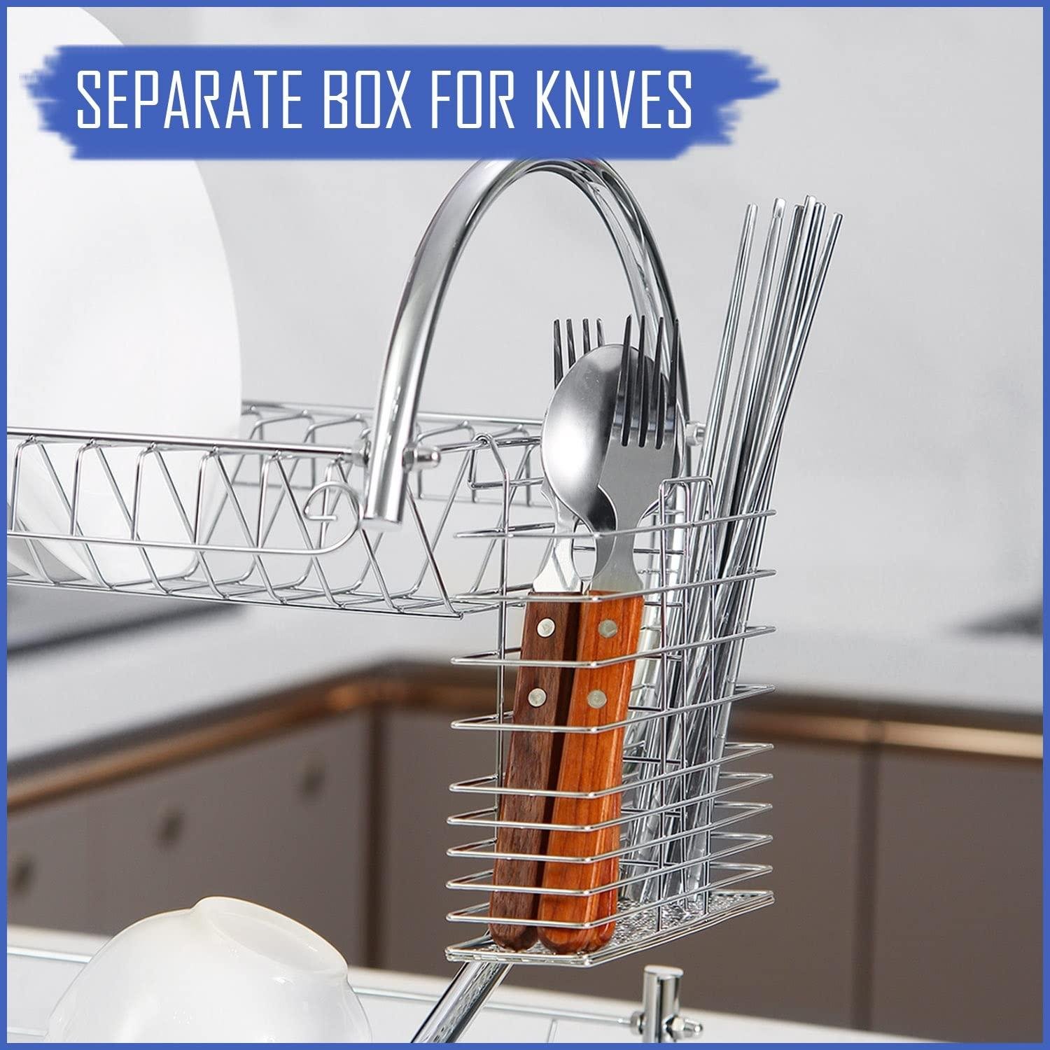 Limitless 2 Tier Stainless Steel Dish Rack Metal Dish Drainer with Removable Drain Board with Utensil Holder Cup Holder Dish Drainer for Kitchen Counter Top