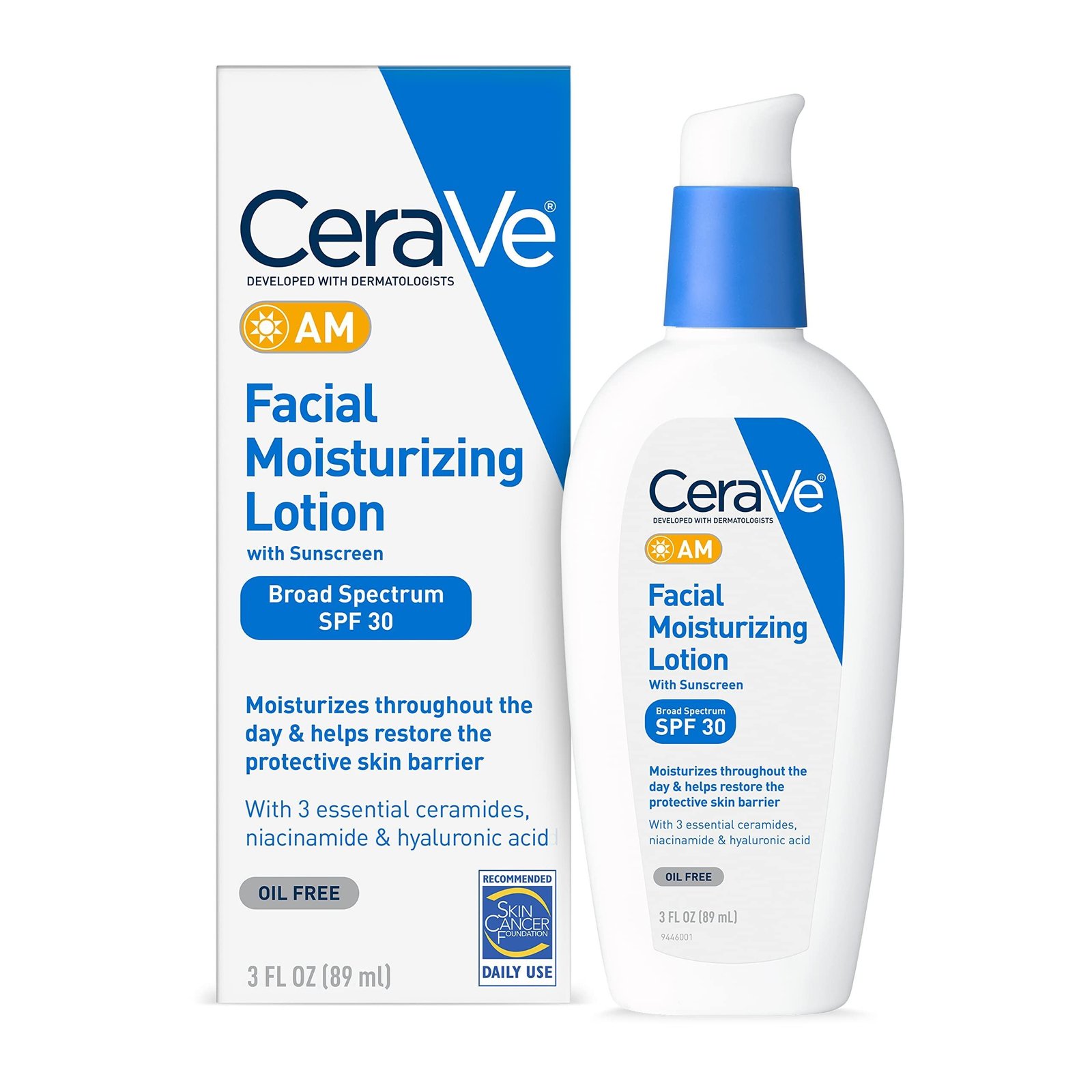 CeraVe Facial Moisturizing Lotion AM SPF 30, 3 oz, Daily Face Moisturizer with SPF, Packaging May Vary
