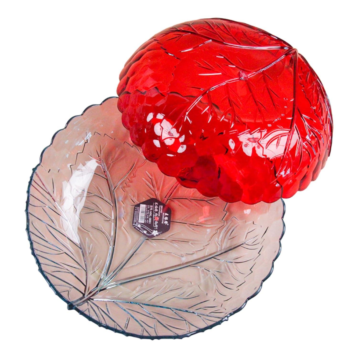 Limitless Fruit Plate Stylish and Functional for All Occasions, Fruit Bowls, Plates with Dividers, Snack Tray, Reusable Snack Tray, Fruit Plate with Compartments for Nuts (Leaf Lace-Red)