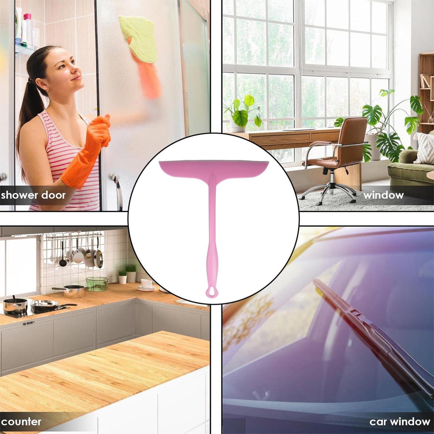 Limitless Glassware Window Cleaning Tool, Window Cleaning Brush, Household Handle Window Cleaner Kit for Indoor/Outdoor Window, Glass Door and Car Wind Screen (PINK/WHITE)