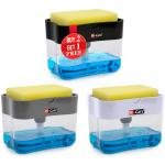 [Pack of 3 pcs] Hi-Care 2-In-1 Soap Pump Dispenser & Sponge Holder Kitchen Sink Washing Soap Dispenser Dishwashing Dispensers with Sponge One-Handed Operation Instant Refill Dish Soap Dispenser