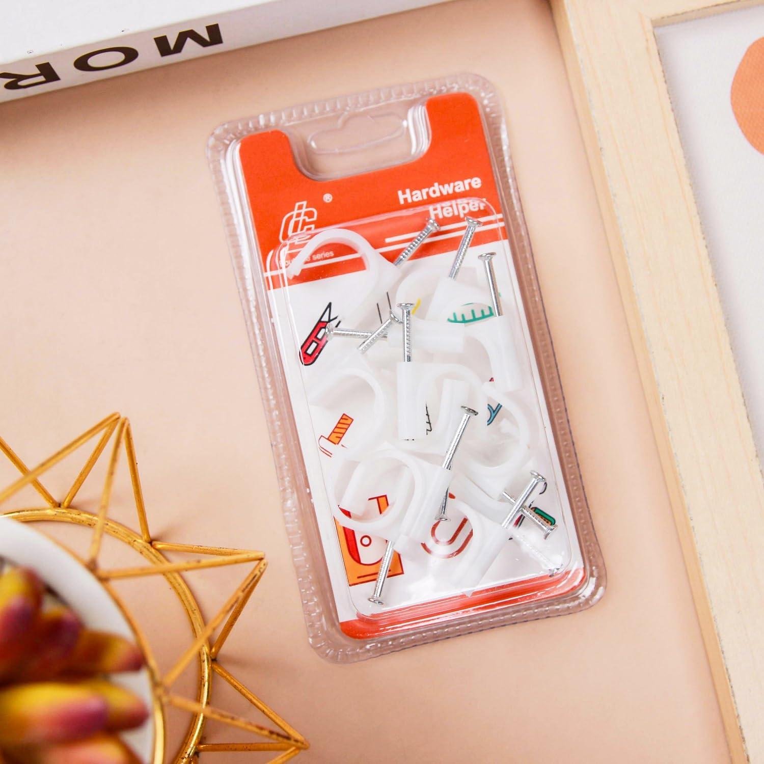 Limitless Cable Clips with Steel Nails 12PCS White Half Clamp J-Hook with Nail, for Wire Ethernet Cable, Telephone Cable, Home Desk TV Wire, Computer, Printer Cable
