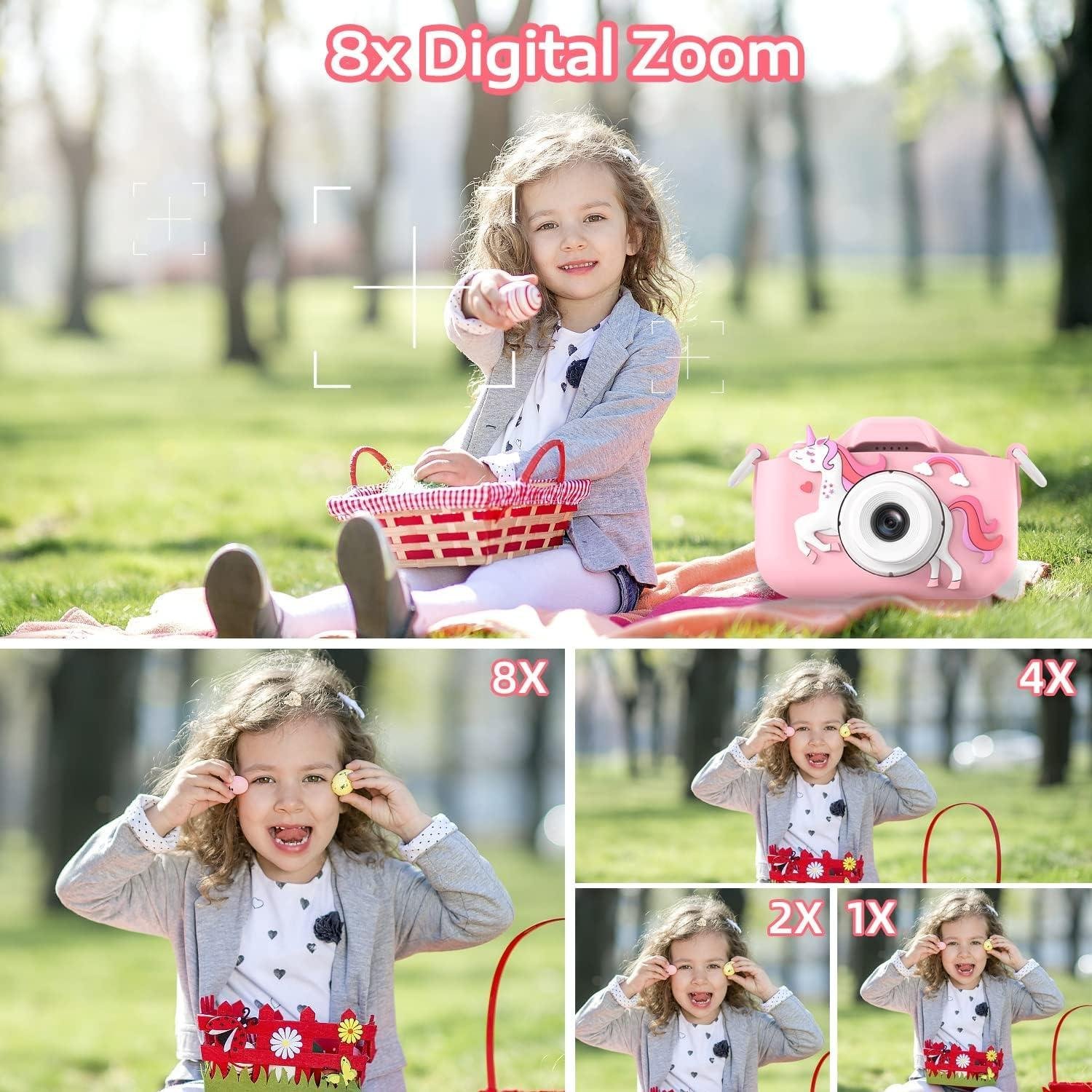 ZONEY Kids Camera Toys for 3-12 Years Old Girls Children Digital Video Camera with Cute Silicone Cover Portable Child Unicorn Toy Christmas Birthday Gifts for Toddler Age 3 4 5 6 7 8 9 (Pink)