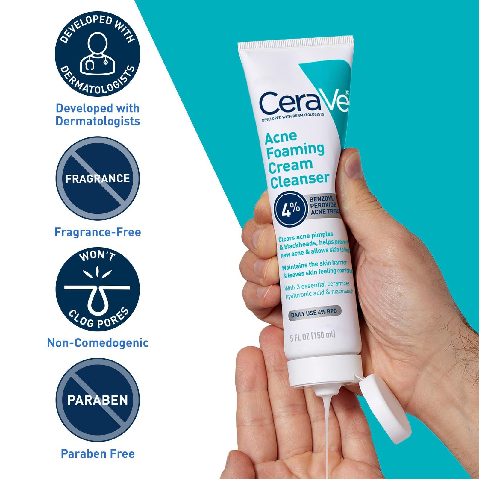 CeraVe Acne Foaming Cream Cleanser, 5 Fl Oz (Pack of 1), Packaging may Vary
