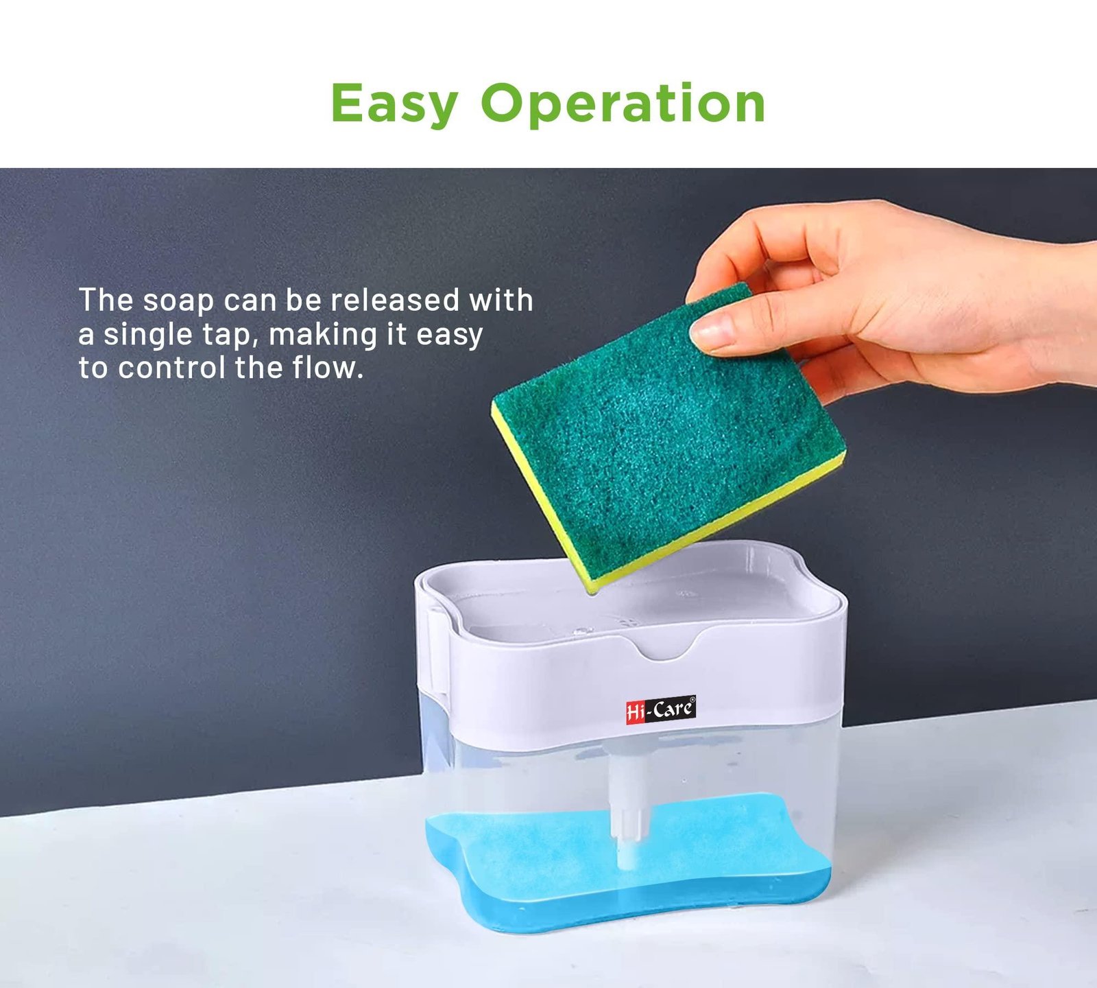 [Pack of 3 pcs] Hi-Care 2-In-1 Soap Pump Dispenser & Sponge Holder Kitchen Sink Washing Soap Dispenser Dishwashing Dispensers with Sponge One-Handed Operation Instant Refill Dish Soap Dispenser