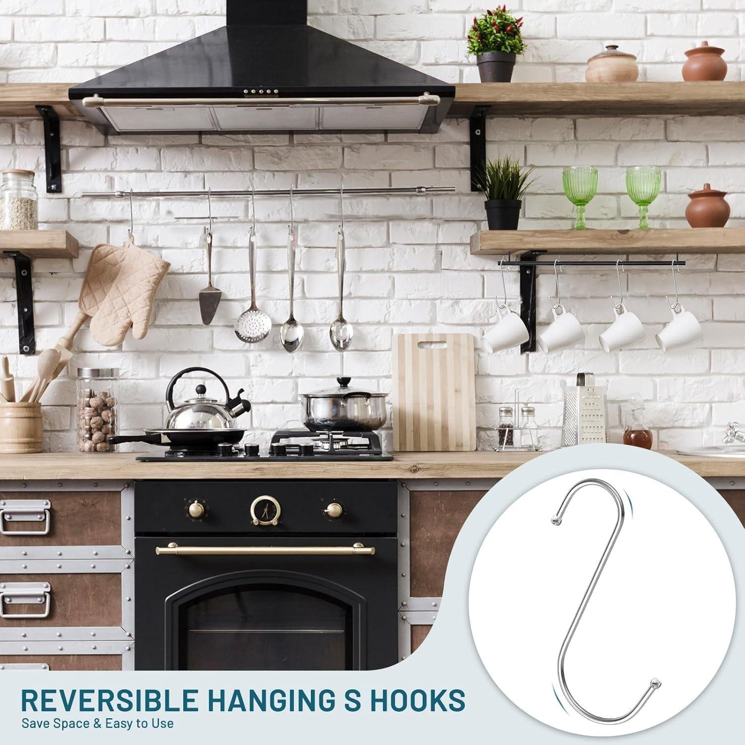 Limitless Hollow S Hook Stainless Steel Clothes Bags Towels Plants Hanging Rack Multi-function Kitchen Bedroom Railing S Hanger Hook, 10 Pieces (Hollow S Hook)