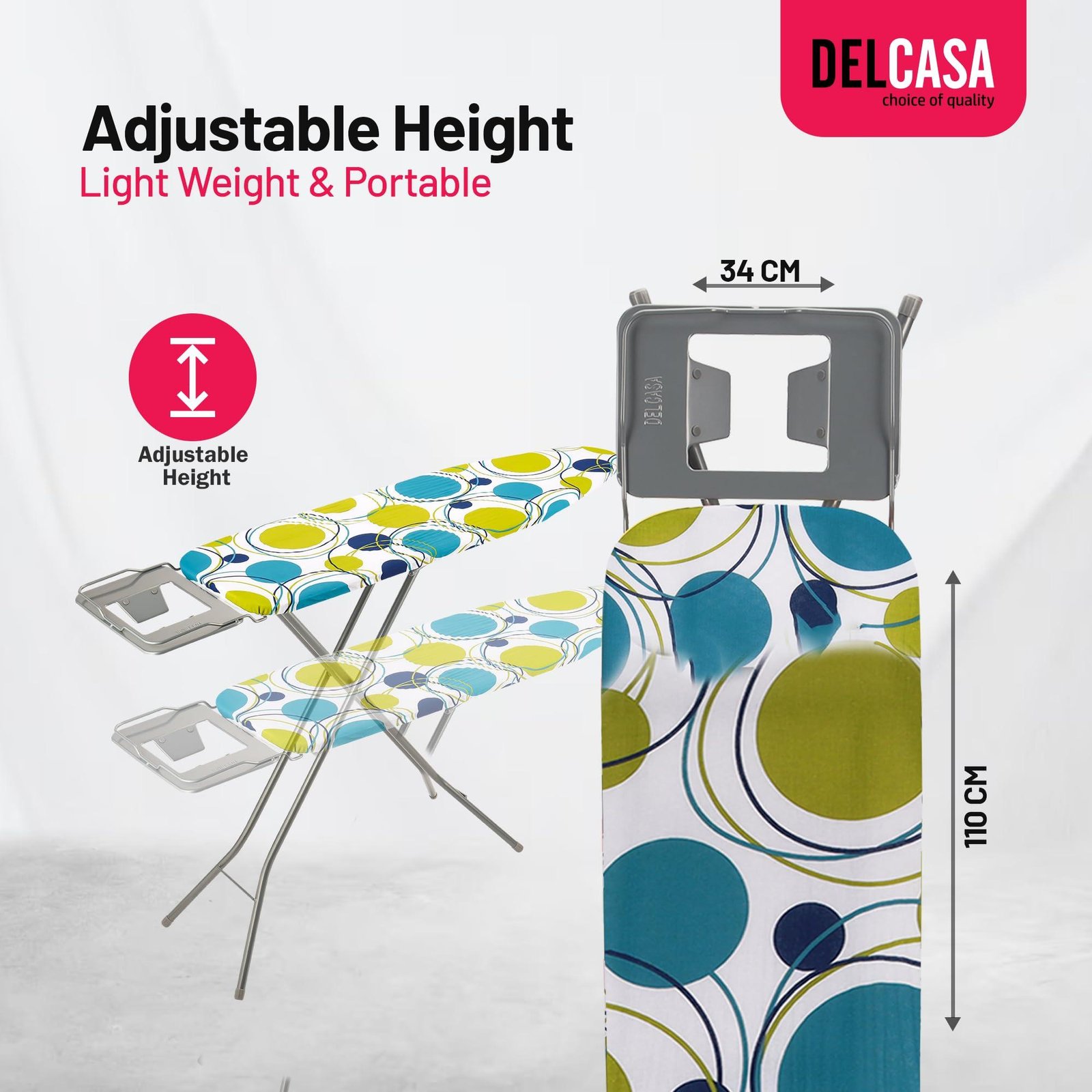 110x34 cm Ironing Board Ironing Table assorted color with Powder Coated Carbon Steel Iron Table with Adjustable Height Mechanism Heat Resistant Cotton Cover
