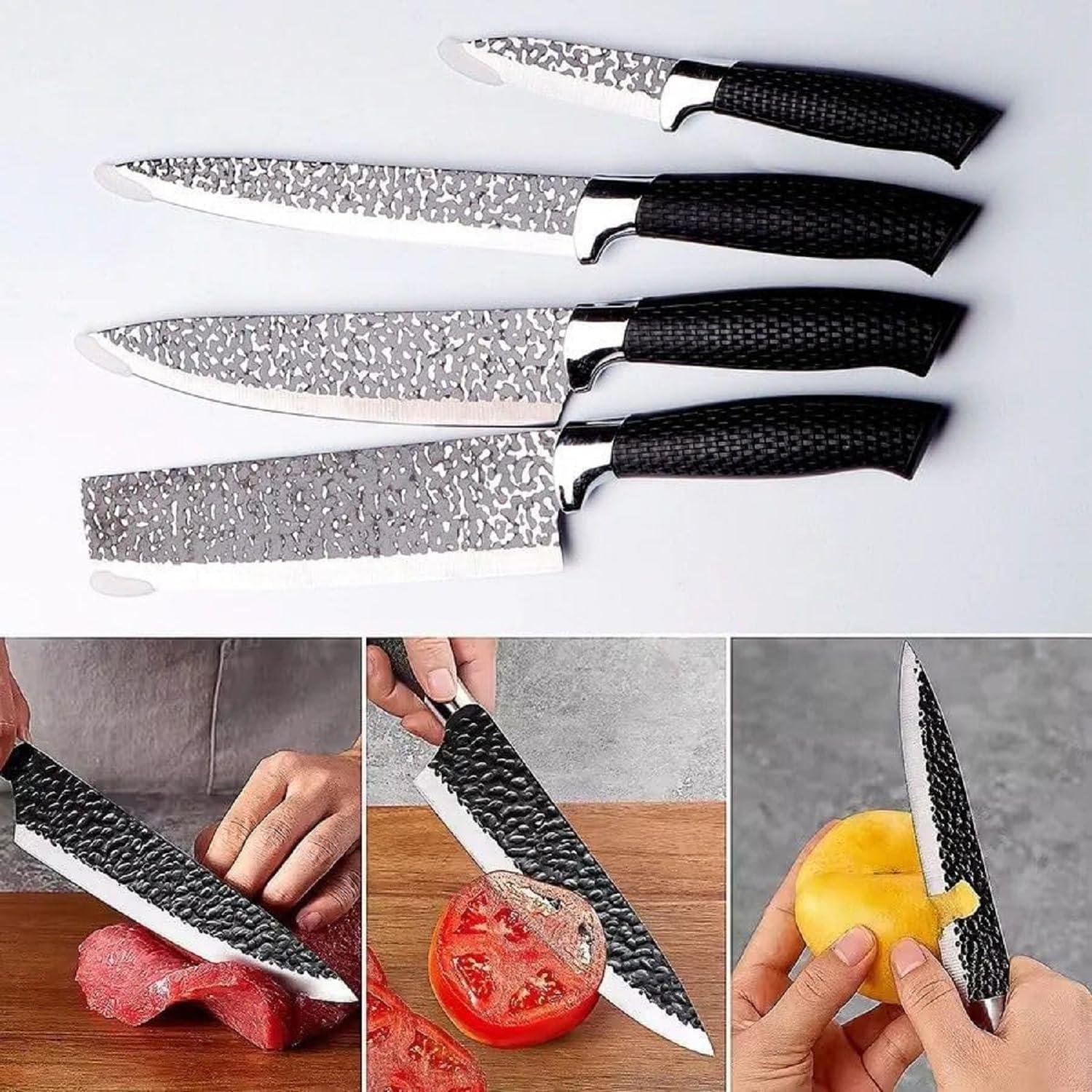 6PC Kitchen Knife Set RazorSharp Stainless Steel with Handle Include Peeler & Scissor