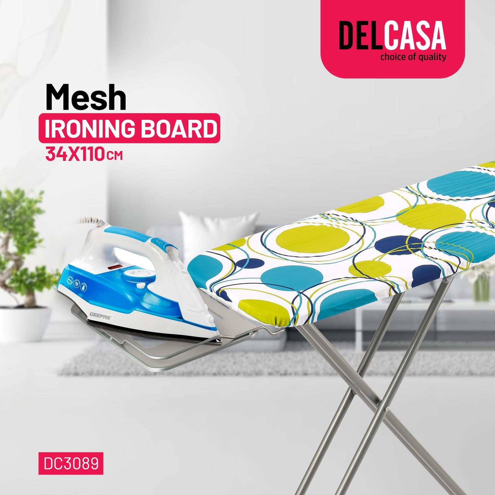 110x34 cm Ironing Board Ironing Table assorted color with Powder Coated Carbon Steel Iron Table with Adjustable Height Mechanism Heat Resistant Cotton Cover