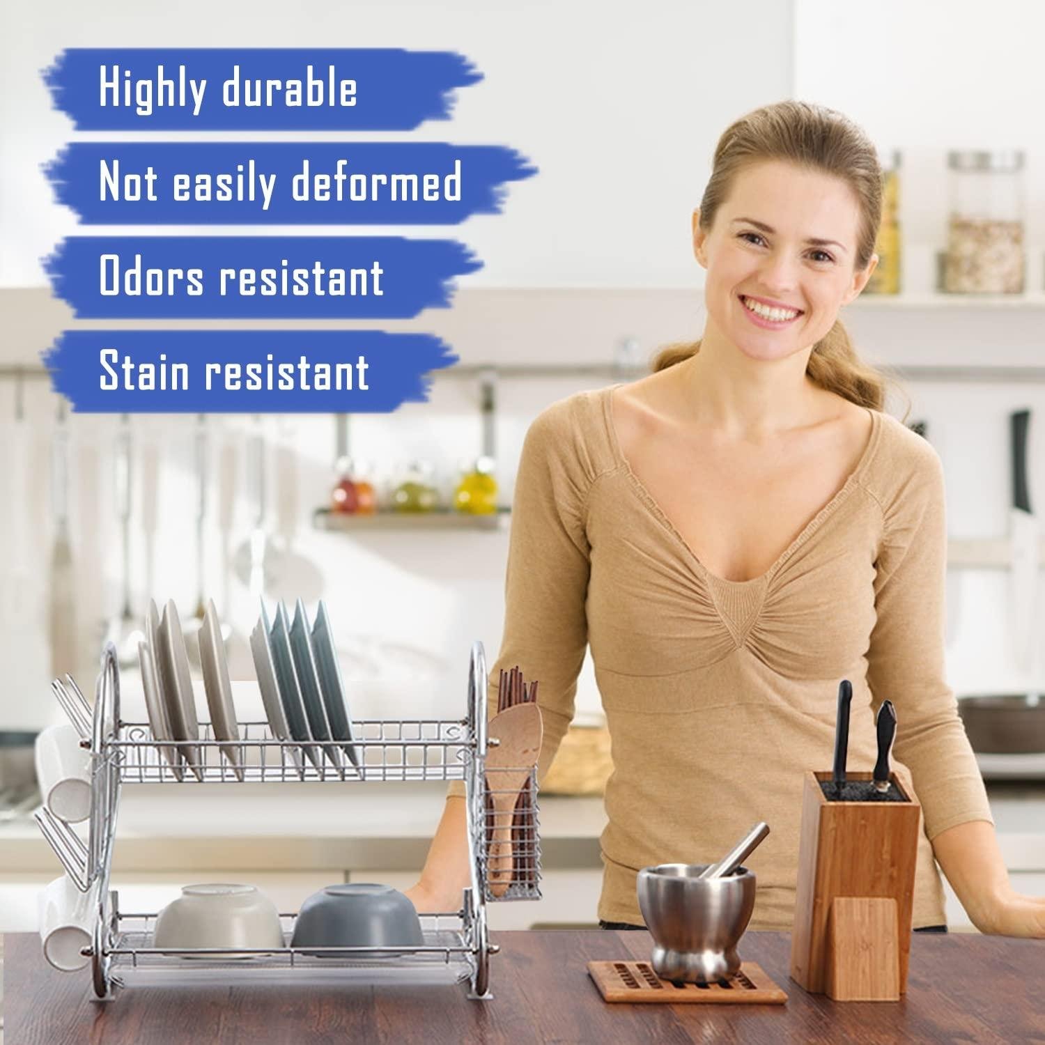 Limitless 2 Tier Stainless Steel Dish Rack Metal Dish Drainer with Removable Drain Board with Utensil Holder Cup Holder Dish Drainer for Kitchen Counter Top