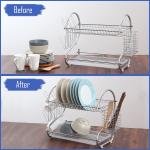 Limitless 2 Tier Stainless Steel Dish Rack Metal Dish Drainer with Removable Drain Board with Utensil Holder Cup Holder Dish Drainer for Kitchen Counter Top