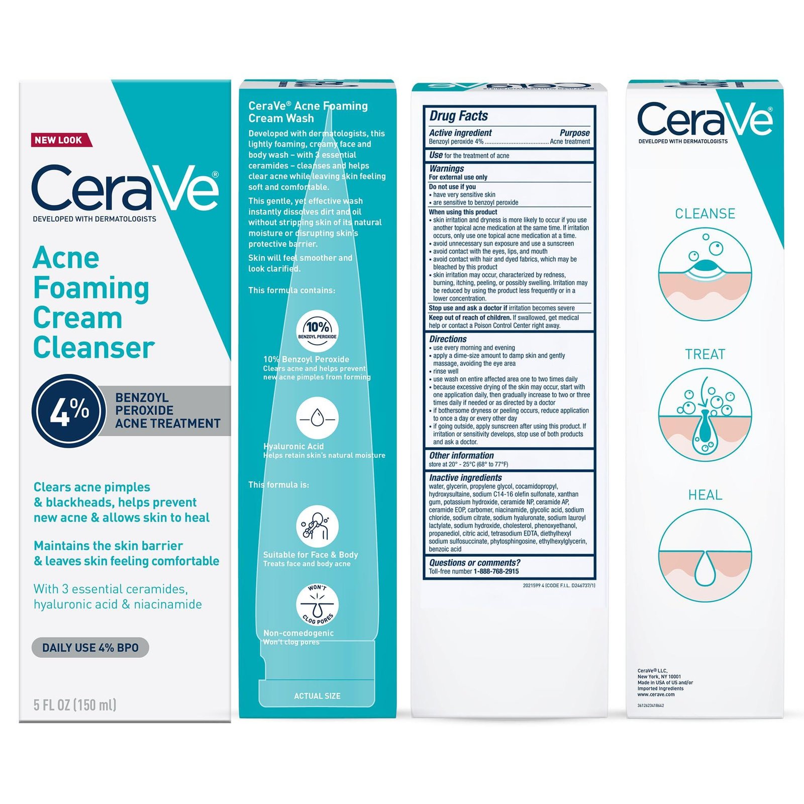 CeraVe Acne Foaming Cream Cleanser, 5 Fl Oz (Pack of 1), Packaging may Vary
