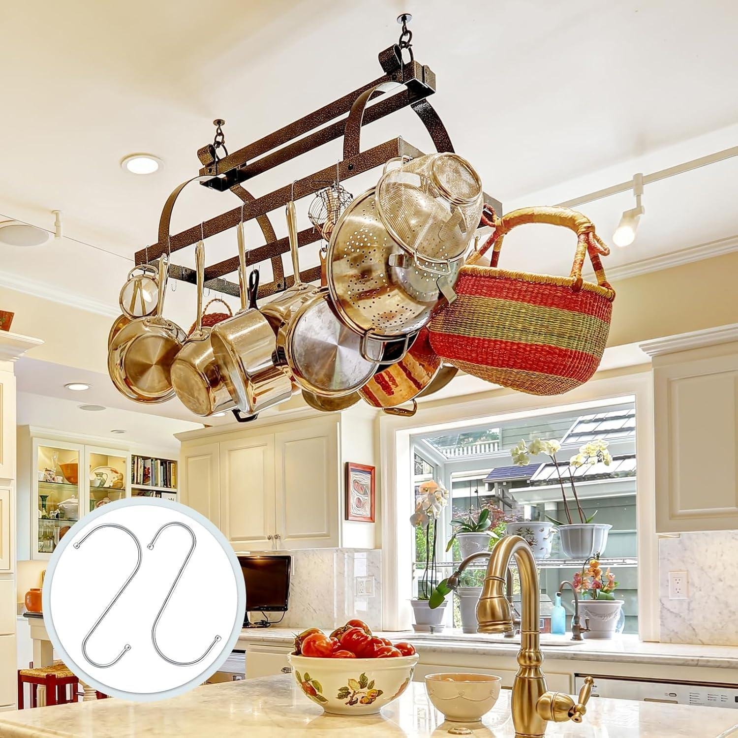 Limitless Hollow S Hook Stainless Steel Clothes Bags Towels Plants Hanging Rack Multi-function Kitchen Bedroom Railing S Hanger Hook, 10 Pieces (Hollow S Hook)