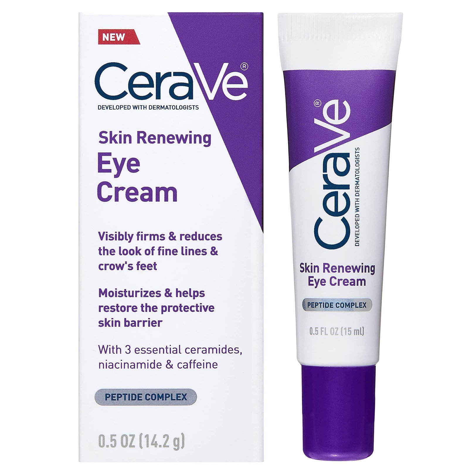CeraVe Eye Cream for Wrinkles Under Eye Cream with Caffeine, Peptides, Free & Ophthalmologist Tested 0.5 Ounces, 0.5 Ounce (Pack of 1)